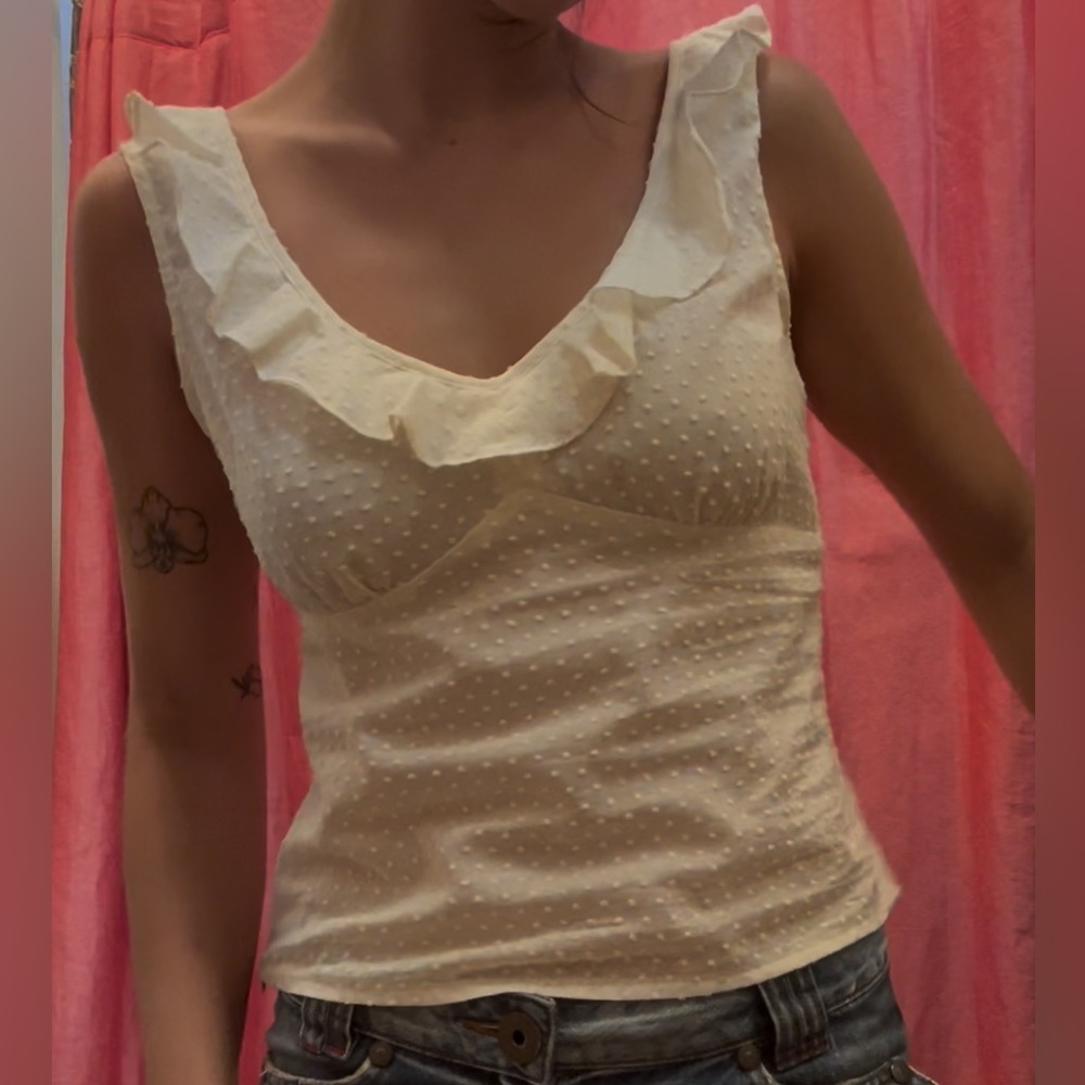 Nanette Lepore Cream Ruffled Bib Collar Tank Top
